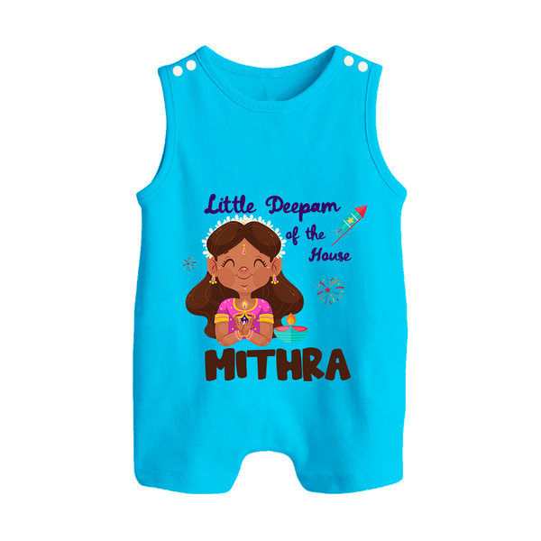 Little Deepam of the House Romper Suit | Personalized Baby Romper Suit for Diwali - SKY BLUE - 0 - 5 Months Old (Chest 18")