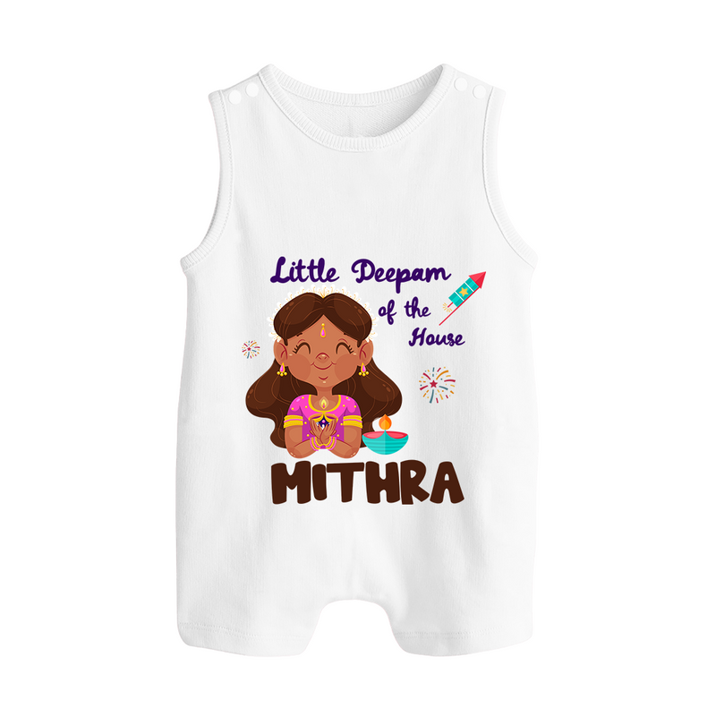 Little Deepam of the House Romper Suit | Personalized Baby Romper Suit for Diwali - WHITE - 0 - 5 Months Old (Chest 18")