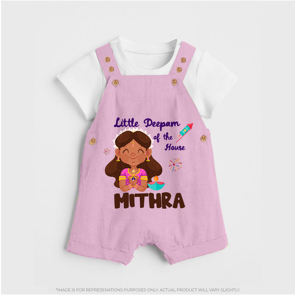 Little Deepam of the House Dungaree Set | Personalized Baby Dungaree Set for Diwali - BABY PINK - 0 - 5 Months Old (Chest 18")