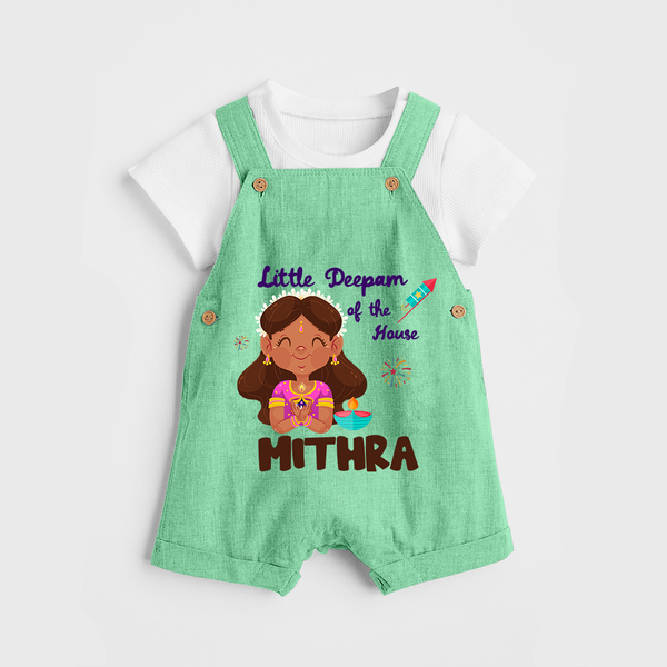 Little Deepam of the House Dungaree Set | Personalized Baby Dungaree Set for Diwali - GREEN - 0 - 5 Months Old (Chest 18")