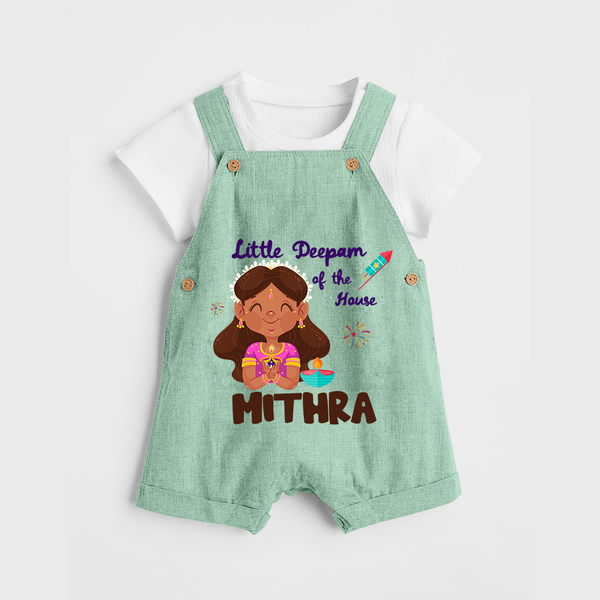 Little Deepam of the House Dungaree Set | Personalized Baby Dungaree Set for Diwali - MINT GREEN - 0 - 5 Months Old (Chest 18")