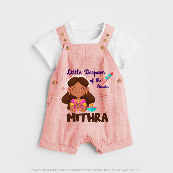 Little Deepam of the House Dungaree Set | Personalized Baby Dungaree Set for Diwali - PEACH - 0 - 5 Months Old (Chest 18")