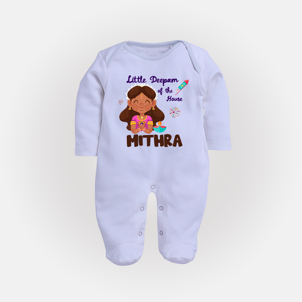 Little Deepam of the House Sleep suit | Personalized Baby Sleep suit for Diwali - BABY BLUE - New Born (Chest 7.5")