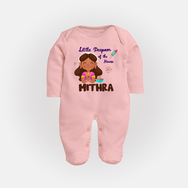 Little Deepam of the House Sleep suit | Personalized Baby Sleep suit for Diwali - BABY PINK - New Born (Chest 7.5")