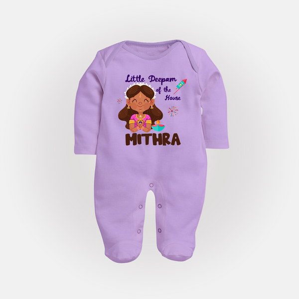 Little Deepam of the House Sleep suit | Personalized Baby Sleep suit for Diwali - LILAC - New Born (Chest 7.5")