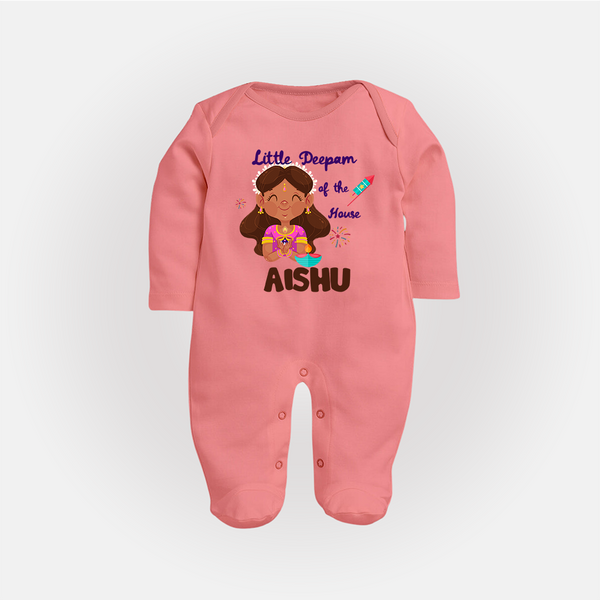 Little Deepam Diwali Full Body Suit - PEACH - New Born (Chest 7.5")
