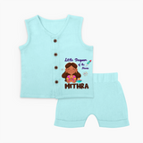 Little Deepam of the House Jabla Set | Personalized Baby Jabla Set for Diwali - BABY BLUE - 0 - 3 Months Old (Chest 9.8")