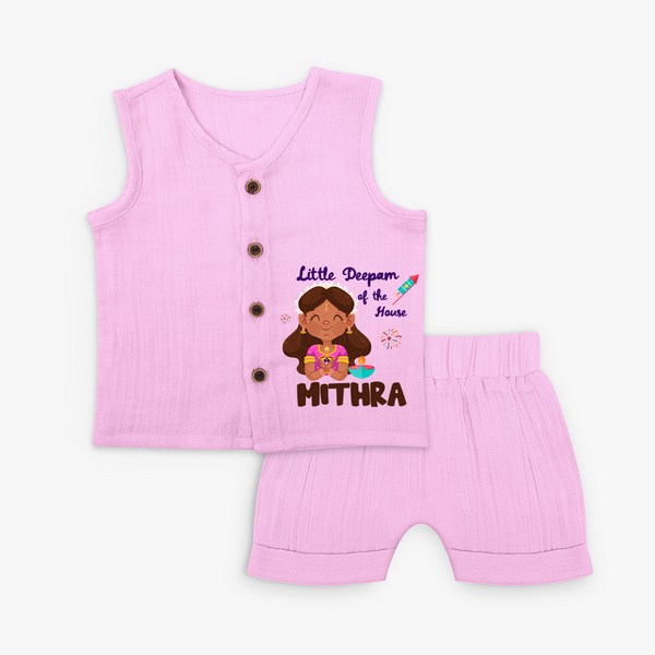Little Deepam of the House Jabla Set | Personalized Baby Jabla Set for Diwali - BABY PINK - 0 - 3 Months Old (Chest 9.8")