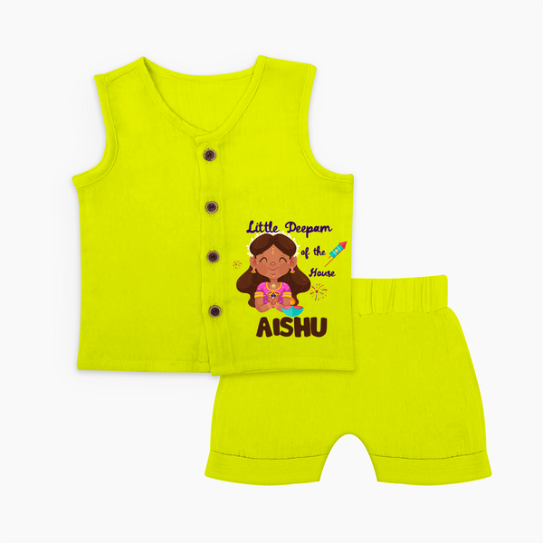 Little Deepam Diwali Jabla Set - LIME GREEN - 0 - 3 Months Old (Chest 9.8")