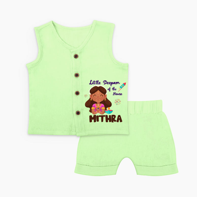 Little Deepam of the House Jabla Set | Personalized Baby Jabla Set for Diwali - PASTEL GREEN - 0 - 3 Months Old (Chest 9.8")