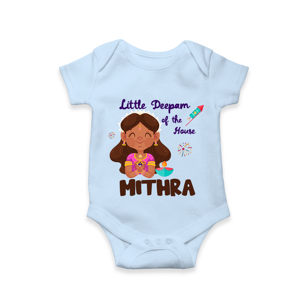 Little Deepam of the House Romper | Personalized Baby Romper for Diwali - BABY BLUE - New Born (Chest 14")