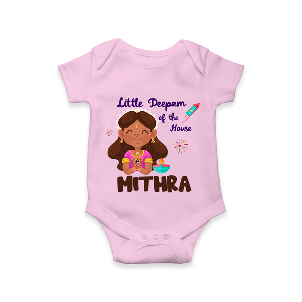 Little Deepam of the House Romper | Personalized Baby Romper for Diwali - BABY PINK - New Born (Chest 14")