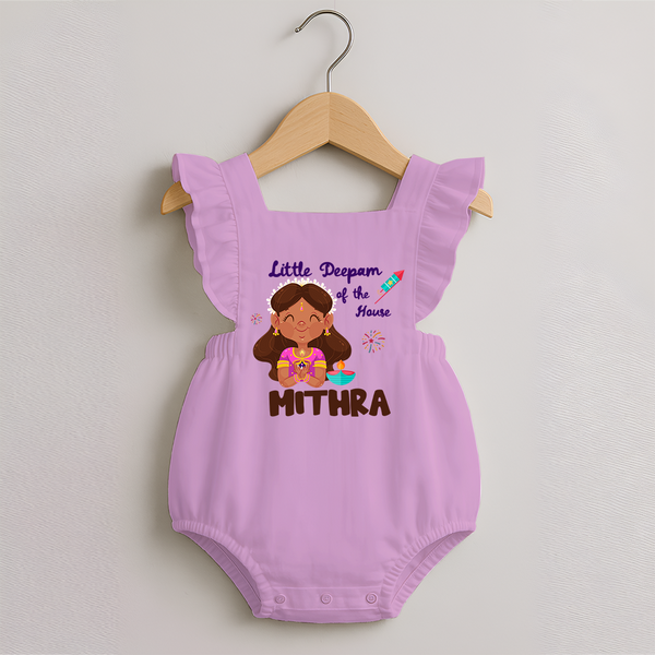 Little Deepam of the House Romper Frock | Personalized Baby Romper Frock for Diwali - BABY PINK - 0 - 3 Months Old (Chest 19")