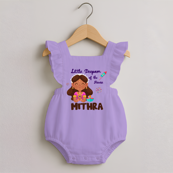 Little Deepam of the House Romper Frock | Personalized Baby Romper Frock for Diwali - LILAC - 0 - 3 Months Old (Chest 19")
