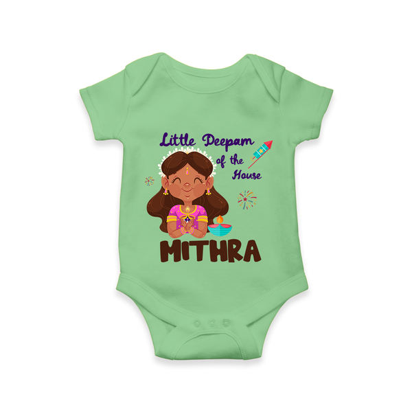 Little Deepam of the House Romper | Personalized Baby Romper for Diwali - GREEN - New Born (Chest 14")