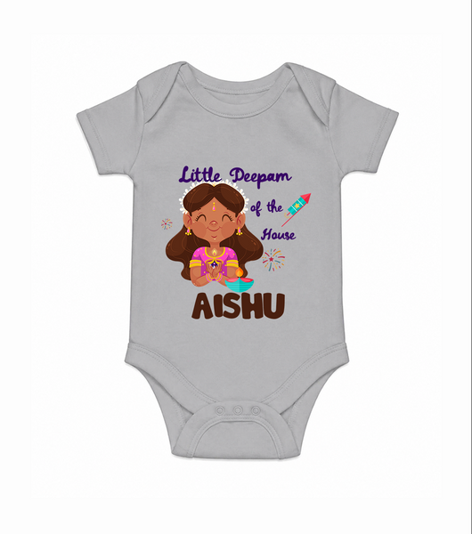 Little Deepam Diwali Romper - GREY - New Born (Chest 14")