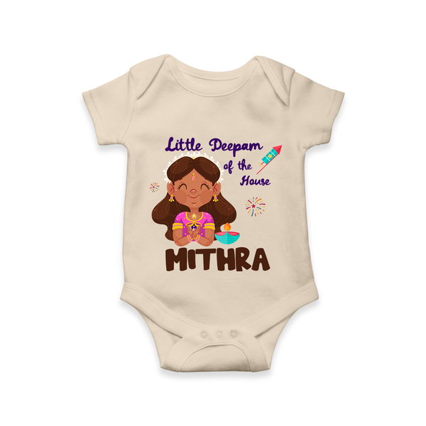 Little Deepam of the House Romper | Personalized Baby Romper for Diwali - IVORY - New Born (Chest 14")
