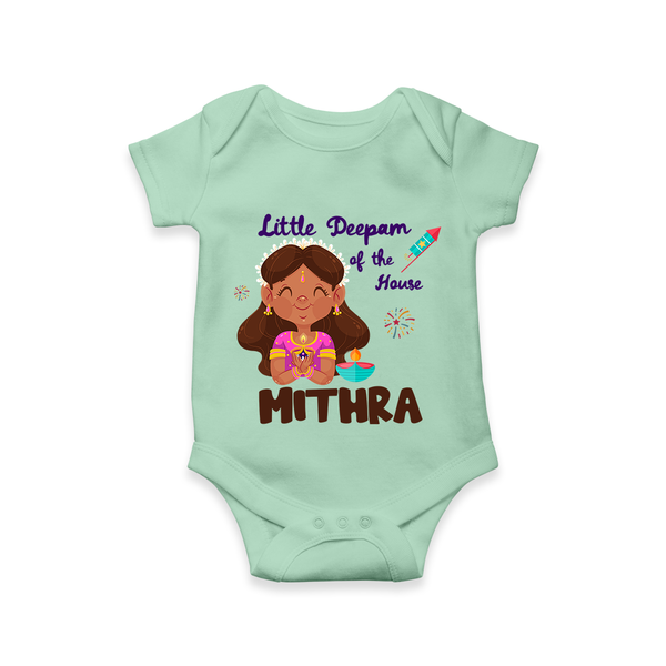 Little Deepam of the House Romper | Personalized Baby Romper for Diwali - MINT GREEN - New Born (Chest 14")