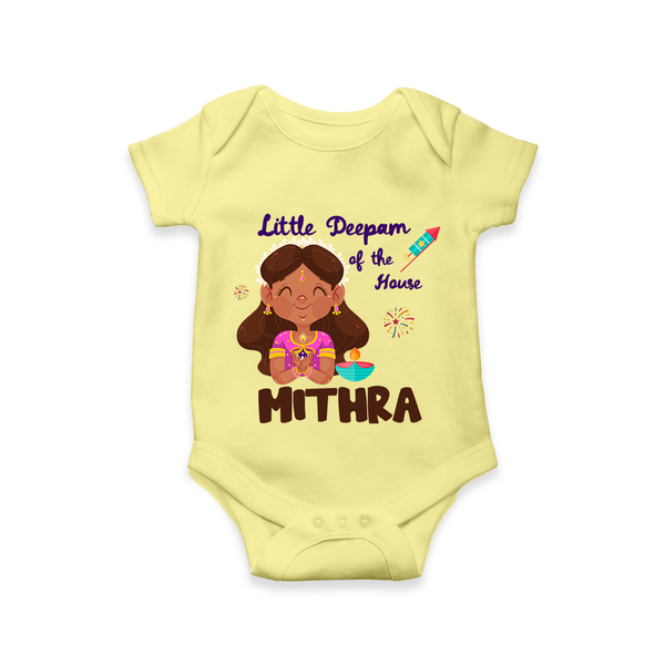 Little Deepam of the House Romper | Personalized Baby Romper for Diwali - PASTEL YELLOW - New Born (Chest 14")
