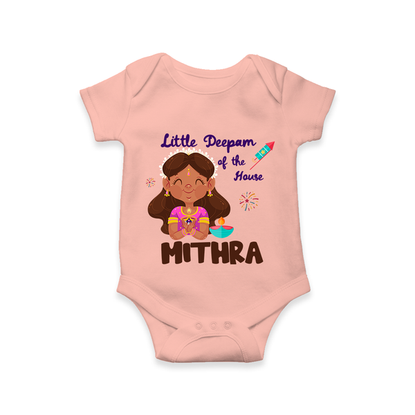 Little Deepam of the House Romper | Personalized Baby Romper for Diwali - PEACH - New Born (Chest 14")