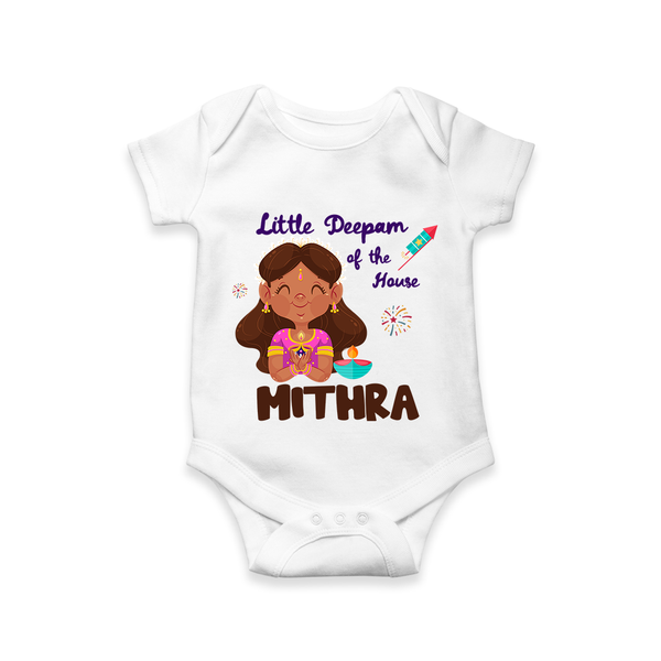 Little Deepam of the House Romper | Personalized Baby Romper for Diwali - WHITE - New Born (Chest 14")