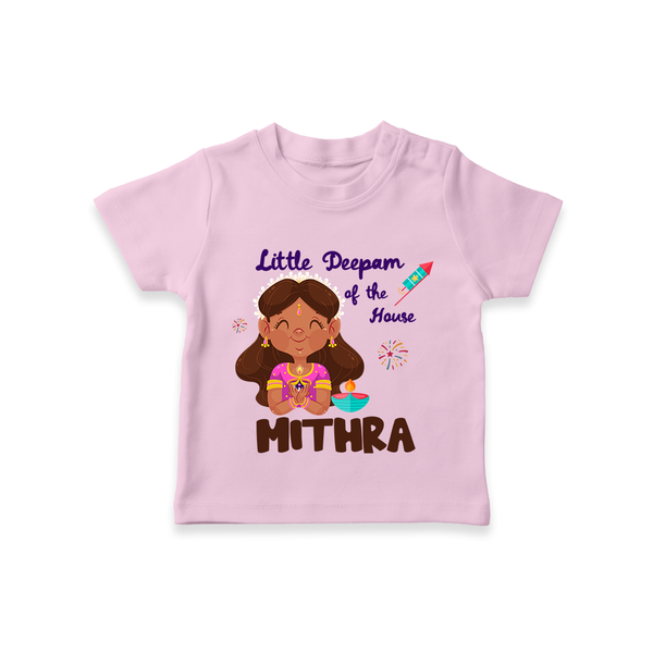 Little Deepam of the House Tshirt | Personalized Baby Tshirt for Diwali - BABY PINK - 0-5 Months Old (Chest 17")