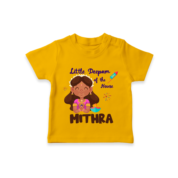 Little Deepam of the House Tshirt | Personalized Baby Tshirt for Diwali - CHROME YELLOW - 0-5 Months Old (Chest 17")