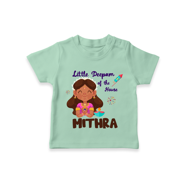 Little Deepam of the House Tshirt | Personalized Baby Tshirt for Diwali - MINT GREEN - 0-5 Months Old (Chest 17")