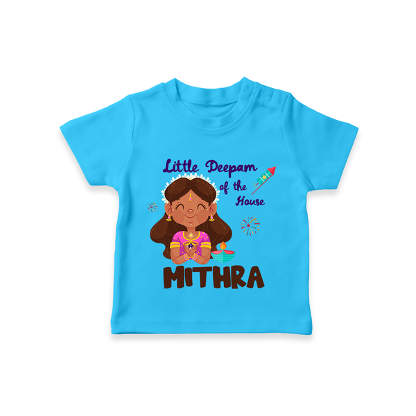 Little Deepam of the House Tshirt | Personalized Baby Tshirt for Diwali - SKY BLUE - 0-5 Months Old (Chest 17")