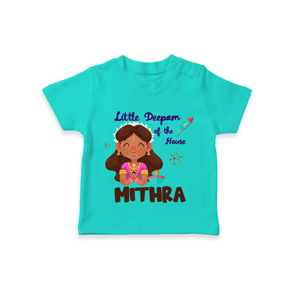 Little Deepam of the House Tshirt | Personalized Baby Tshirt for Diwali - TEAL - 0-5 Months Old (Chest 17")
