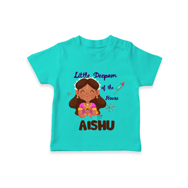 Little Deepam Diwali Tshirt - TEAL - 0-5 Months Old (Chest 17")