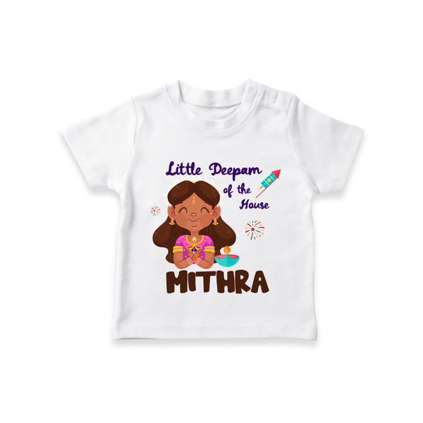 Little Deepam of the House Tshirt | Personalized Baby Tshirt for Diwali - WHITE - 0-5 Months Old (Chest 17")