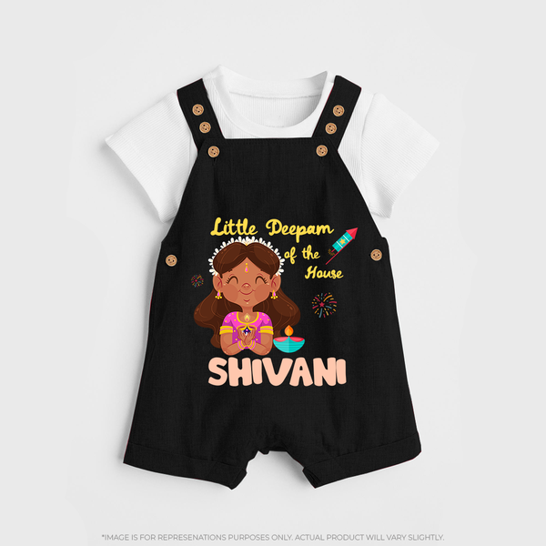 Little Deepam of the House Dungaree Set | Personalized Baby Dungaree Set for Diwali - BLACK - 0 - 5 Months Old (Chest 18")