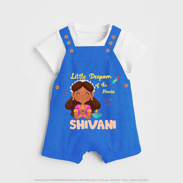 Little Deepam of the House Dungaree Set | Personalized Baby Dungaree Set for Diwali - COBALT BLUE - 0 - 5 Months Old (Chest 18")
