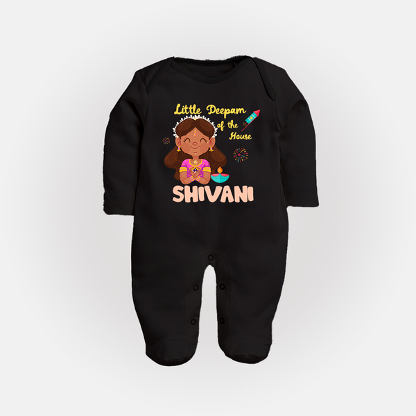 Little Deepam of the House Sleep suit | Personalized Baby Sleep suit for Diwali - BLACK - New Born (Chest 7.5")