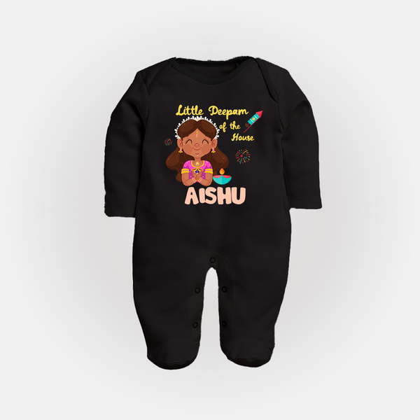 Little Deepam Diwali Full Body Suit - BLACK - New Born (Chest 7.5")