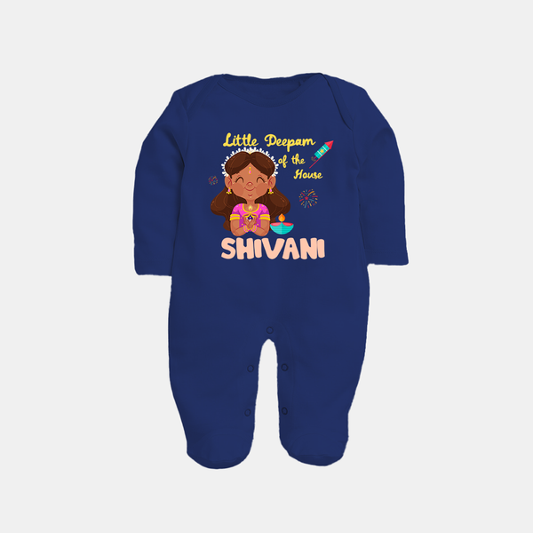 Little Deepam of the House Sleep suit | Personalized Baby Sleep suit for Diwali - NAVY BLUE - New Born (Chest 7.5")