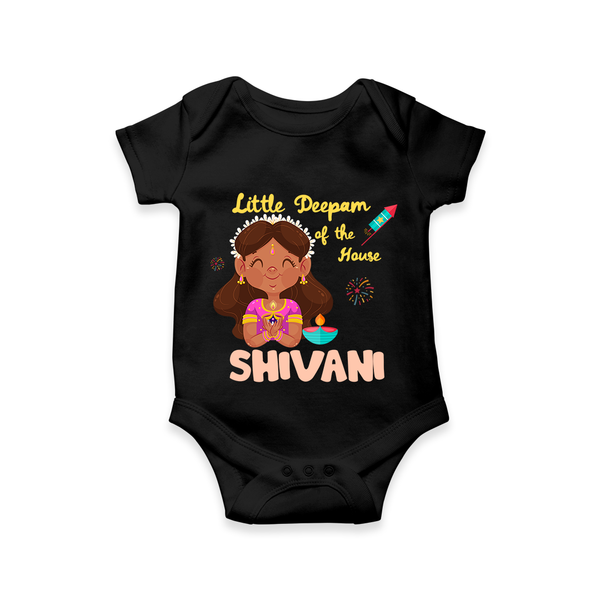 Little Deepam of the House Romper | Personalized Baby Romper for Diwali - BLACK - New Born (Chest 14")