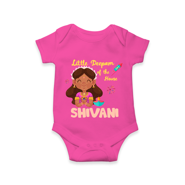 Little Deepam of the House Romper | Personalized Baby Romper for Diwali - HOT PINK - New Born (Chest 14")