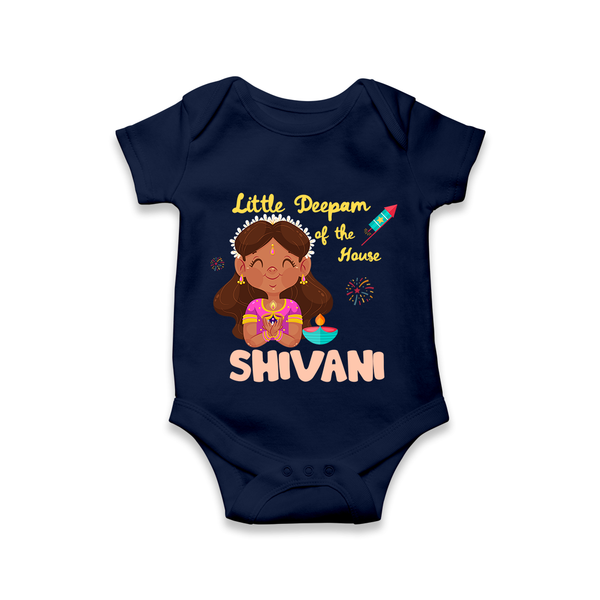 Little Deepam of the House Romper | Personalized Baby Romper for Diwali - NAVY BLUE - New Born (Chest 14")