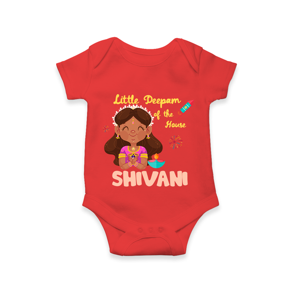 Little Deepam of the House Romper | Personalized Baby Romper for Diwali - RED - New Born (Chest 14")