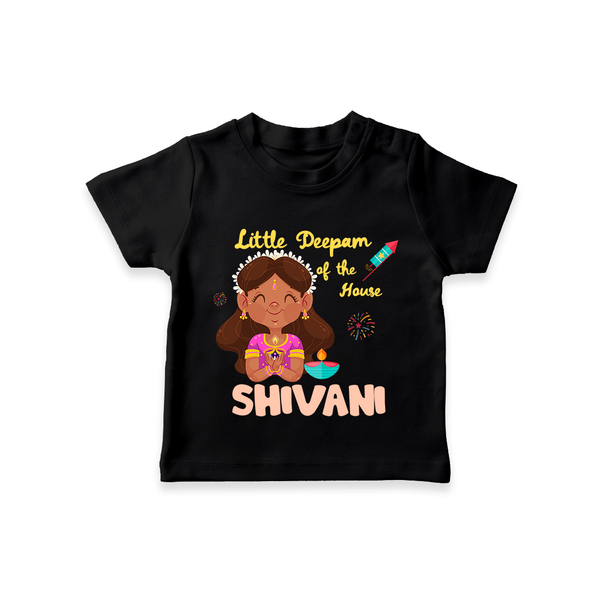 Little Deepam of the House Tshirt | Personalized Baby Tshirt for Diwali - BLACK - 0-5 Months Old (Chest 17")