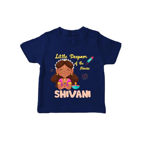 Little Deepam of the House Tshirt | Personalized Baby Tshirt for Diwali - NAVY BLUE - 0-5 Months Old (Chest 17")