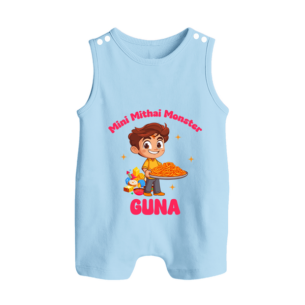 Mini Mithai Monster Romper Suit | Custom Baby Romper Suit for Festival Fun - BABY BLUE - 0 - 5 Months Old (Chest 18")