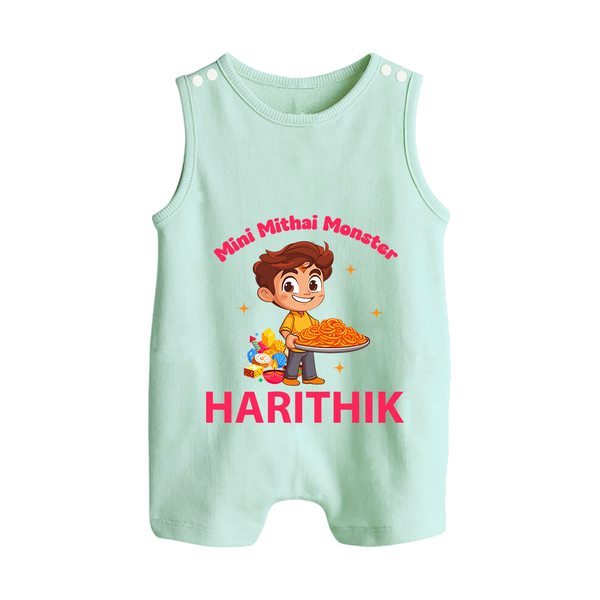 Mini Mithai Monster Button Romper - MINT GREEN - New Born (Chest 18")