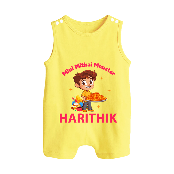 Mini Mithai Monster Button Romper - PASTEL YELLOW - New Born (Chest 18")