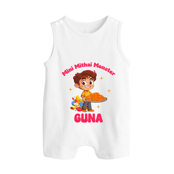 Mini Mithai Monster Romper Suit | Custom Baby Romper Suit for Festival Fun - WHITE - 0 - 5 Months Old (Chest 18")