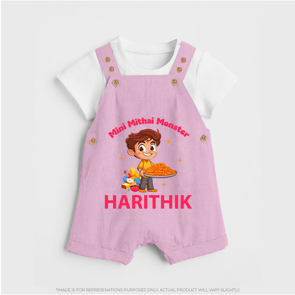 Mini Mithai Monster Dungaree - BABY PINK - 0 - 5 Months Old (Chest 18")