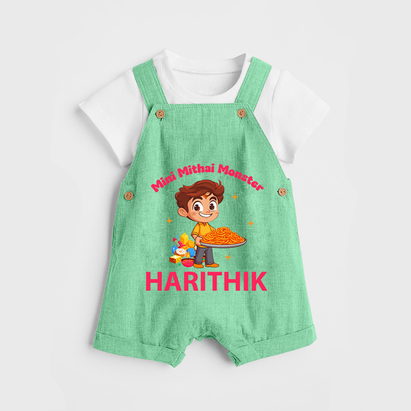 Mini Mithai Monster Dungaree - GREEN - 0 - 5 Months Old (Chest 18")