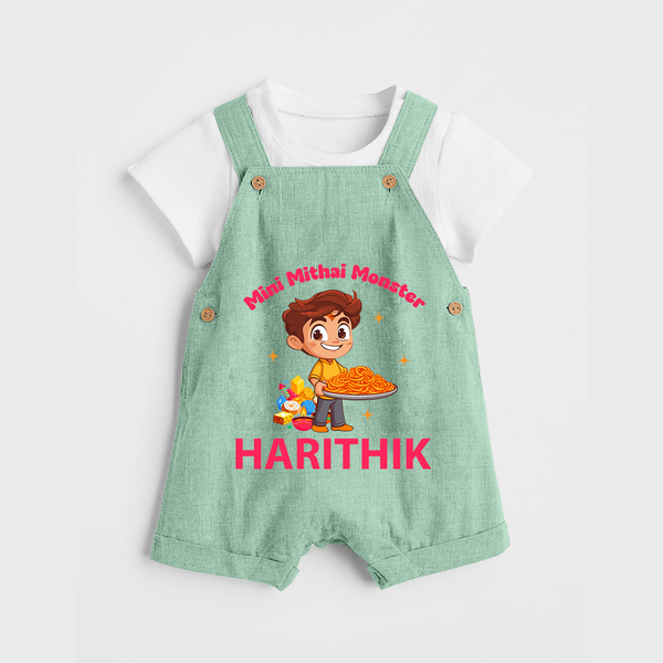 Mini Mithai Monster Dungaree - MINT GREEN - 0 - 5 Months Old (Chest 18")